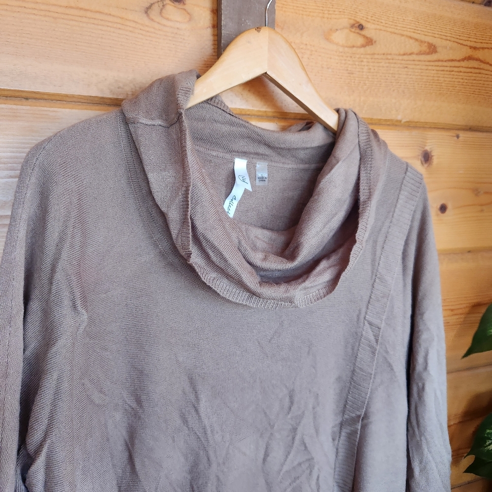 NY Collection 💜 NWT Draped Cowl Neck Sweater Pullover‎ Top Mocha Brown Ribbed L - Picture 2 of 12